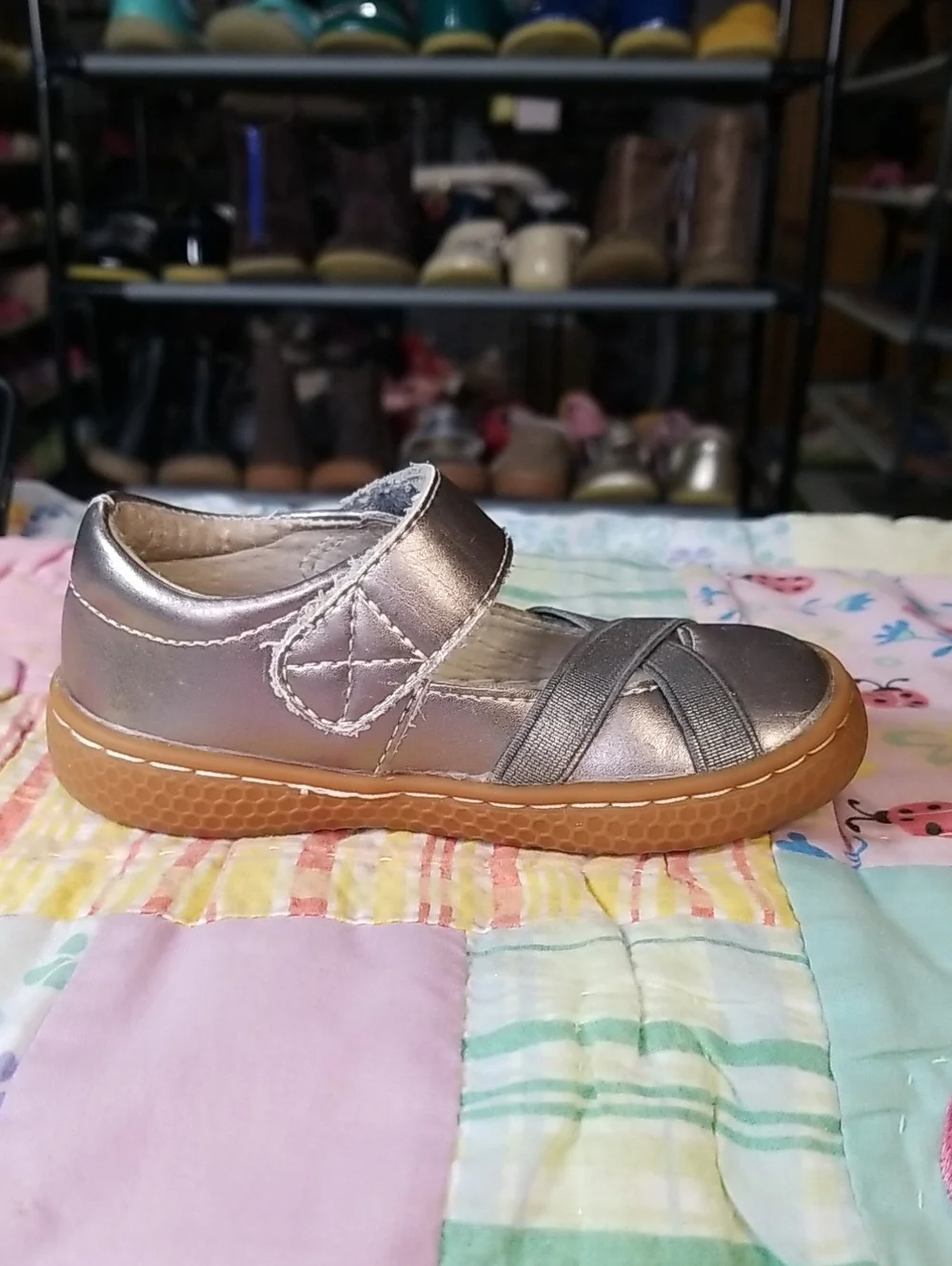 Livie & Luca Silver Metallic Mary Jane Walker Shoes With Criss Cross Size 6
